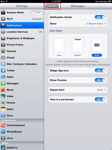 iPad Notification Options